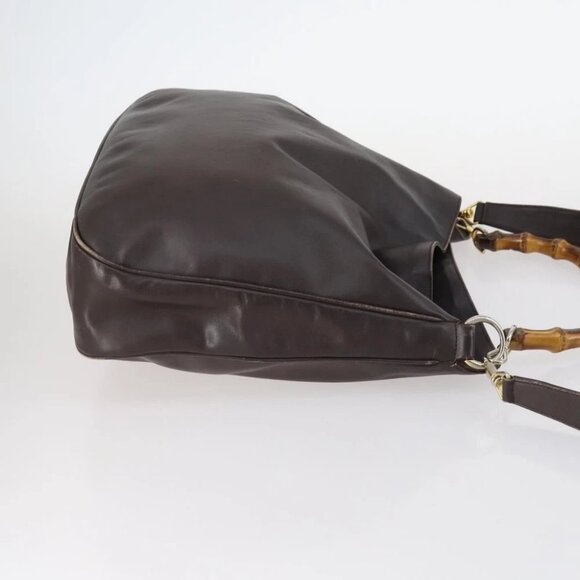 GUCCI Bamboo Shoulder Bag Leather 2way Brown Gold - Picture 6 of 16